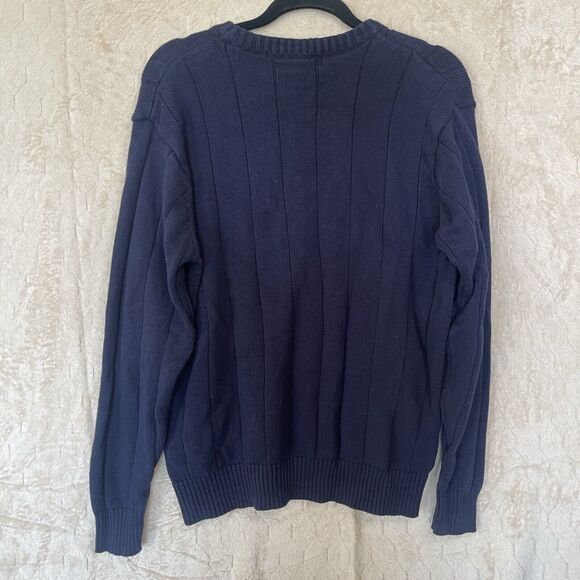 Oscar De‎ La Renta Sweater Men's Size Large Cable Knit Pullover Navy Ribbed - Picture 2 of 7